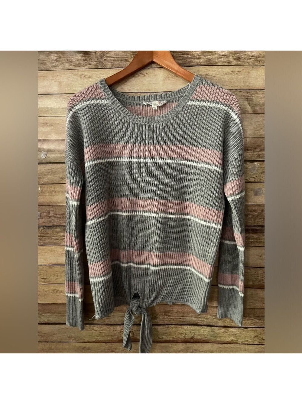 Pink Republic Women’s Pink Gray Striped Sweater With Tie Size: Large